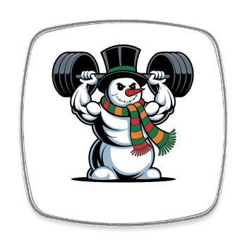Strong Snowman Weightlifting Fitness Hivernal - Magnet carré - blanc - Devant