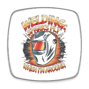 Welder Welding Sparks Fly When Metalwork Mechanic - Viereckiger Kühlschrankmagnet - Weiß - Vorne