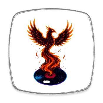 Phoenix Vinyl, Feuer Vogel, DJ Musik Kunst - Viereckiger Kühlschrankmagnet - Weiß - Vorne