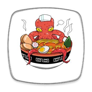 Lustiger Oktopus-Koch Ramen-Bowl Japanisches Essen Kunst - Viereckiger Kühlschrankmagnet - Weiß - Vorne