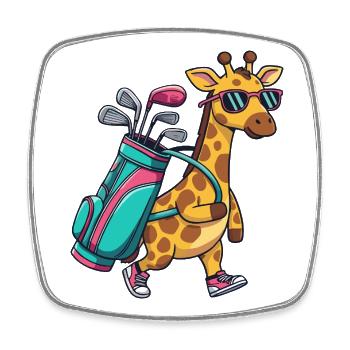 Lustiger Giraffen-Golfer Cartoon Cooles Golftier - Viereckiger Kühlschrankmagnet - Weiß - Vorne