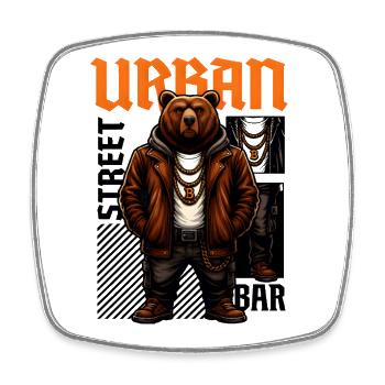 Design hip-hop urbain Street Bear - Magnet carré - blanc - Devant