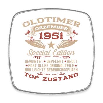 74th Birthday Gift Vintage Car December 1951 - Square fridge magnet - white - Front