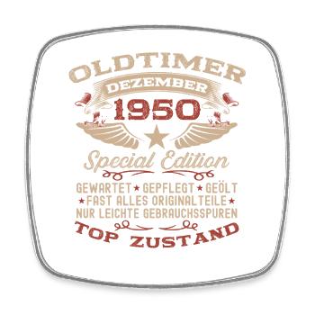 Cadeau pour le 75e anniversaire Voiture ancienne décembre 1950 - Magnet carré - blanc - Devant