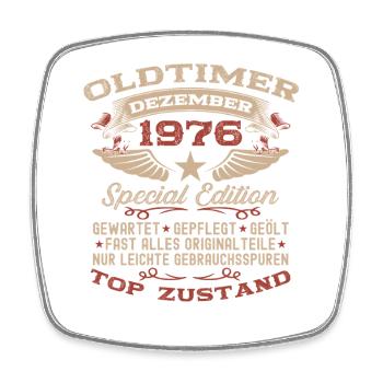 49. Geburtstag Geschenk Oldtimer Dezember 1976 - Viereckiger Kühlschrankmagnet - Weiß - Vorne