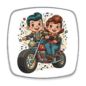 Comic Bike Duo Abenteuer - Viereckiger Kühlschrankmagnet - Weiß - Vorne