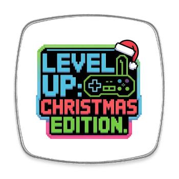 Level Up for Christmas - Pixel Gamer Gift - Square fridge magnet - white - Front