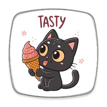 Chat gourmand et cornet glacé - Square fridge magnet - white - Front