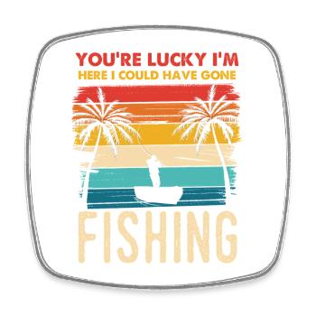 Fischerei Retro Sunset Silhouette - Viereckiger Kühlschrankmagnet - Weiß - Vorne