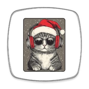 Chat cool avec lunettes de soleil Chapeau de Père Noël - Magnet carré - blanc - Devant
