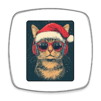 Chat cool avec lunettes de soleil Chapeau de Père Noël - Magnet carré - blanc - Devant