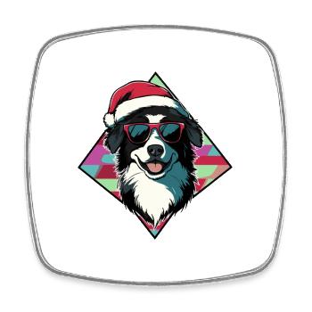 Santas Hund mit Sonnenbrille - Viereckiger Kühlschrankmagnet - Weiß - Vorne