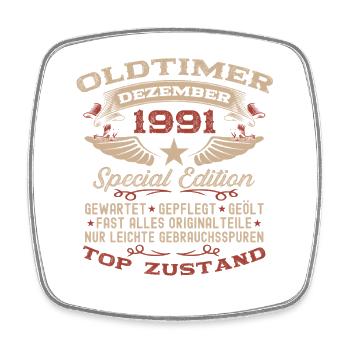 34th Birthday Gift Vintage Car December 1991 - Square fridge magnet - white - Front