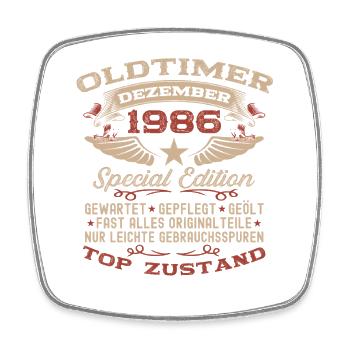 39th Birthday Gift Vintage Car December 1986 - Square fridge magnet - white - Front