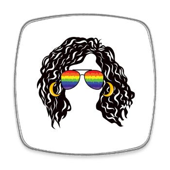 Regenbogenschattierungen Lockiges Afro-Mädchen-Haar Pride Retro - Viereckiger Kühlschrankmagnet - Weiß - Vorne