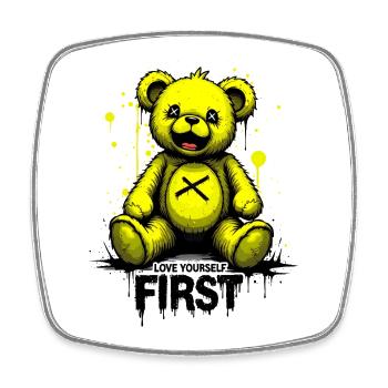 Aime-toi d’abord Teddy Bear Graffiti - Magnet carré - blanc - Devant