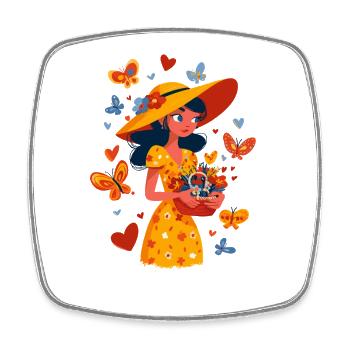 Fée du printemps avec panier de fleurs - Magnet carré - blanc - Devant