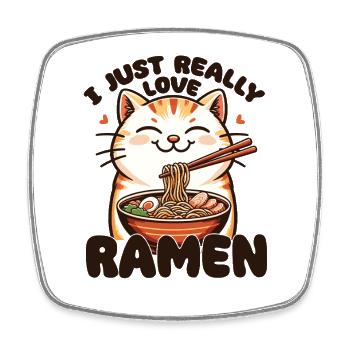 Cat with noodles ramen kawaii cat - Square fridge magnet - white - Front