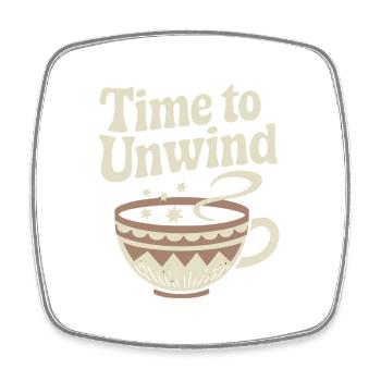 Time to Unwind – Vintage Teacup - Square fridge magnet - white - Front