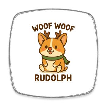 Corgi de Noël Kawaii mignon – Woof Woof Rudolph - Magnet carré - blanc - Devant