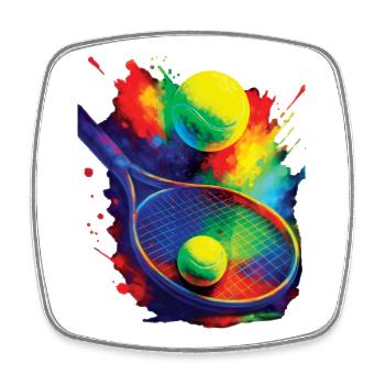 Colorful Design Sport Tennis Racket and Ball - Square fridge magnet - white - Front