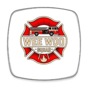 Wee Woo Squad Fire Truck Car Fun - Square fridge magnet - white - Front