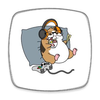 Funny Guinea Pig Gamer Eating Ramen Noodles Cute - Square fridge magnet - white - Front