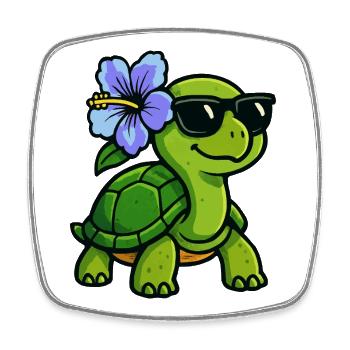Turtle with Hibiscus Flower - Square fridge magnet - white - Front
