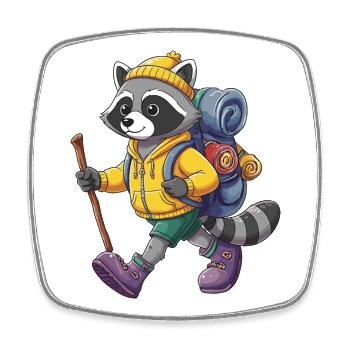 Süßer Waschbär Wandern, Camping, Abenteuer-Rucksacktourist. - Viereckiger Kühlschrankmagnet - Weiß - Vorne