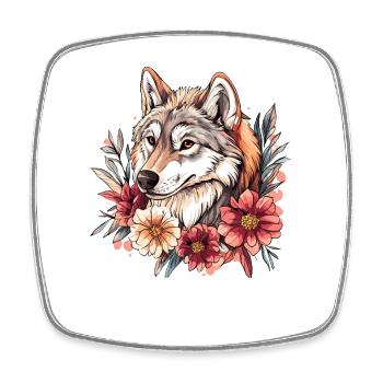 Wolfflora Portrait with Floral Wreath - Square fridge magnet - white - Front