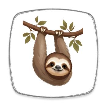 Sloth on a branch – Slow charm - Square fridge magnet - white - Front