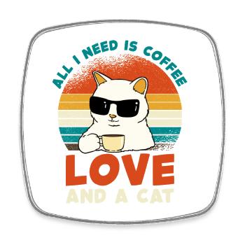 Kaffee Katze Liebe Retro - Viereckiger Kühlschrankmagnet - Weiß - Vorne
