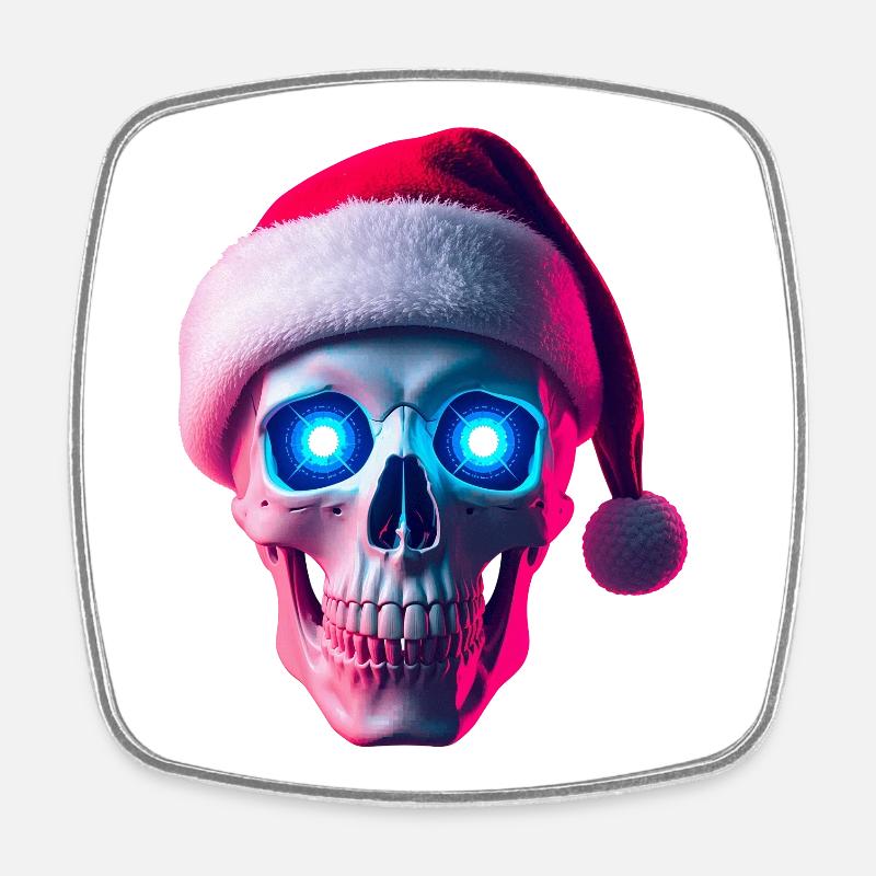 Neon Skull Santa - Square fridge magnet - white