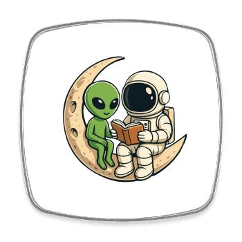 Astronaut Alien Space Book Lover lesen - Viereckiger Kühlschrankmagnet - Weiß - Vorne