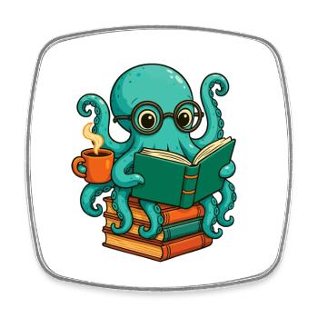 Livre de lecture de pieuvre, Drôle de nerd de l’océan, rat de bibliothèque - Magnet carré - blanc - Devant
