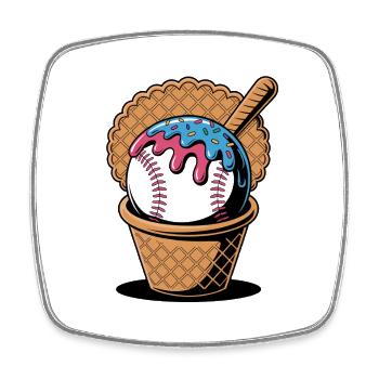 Glace de baseball dans une gaufre avec batte - Magnet carré - blanc - Devant