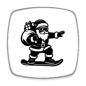 Le Père Noël en snowboard avec des cadeaux - Magnet carré - blanc - Devant