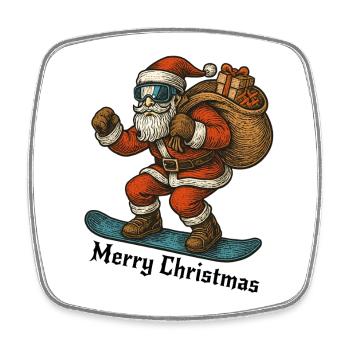 Santa Snowboard Merry Christmas - Viereckiger Kühlschrankmagnet - Weiß - Vorne