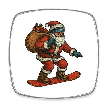 Santa Claus on snowboard with gifts - Square fridge magnet - white - Front