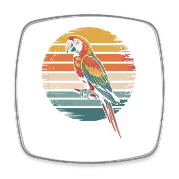 Colorful parrot in retro sunset - Square fridge magnet - white - Front