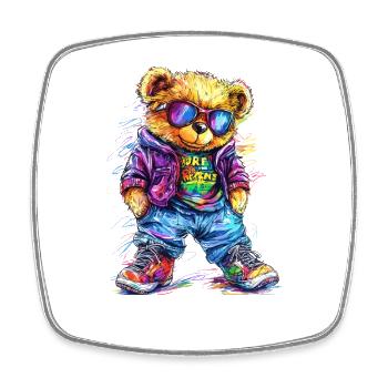 Neon Colorful Bear Rocker Outfit - Square fridge magnet - white - Front