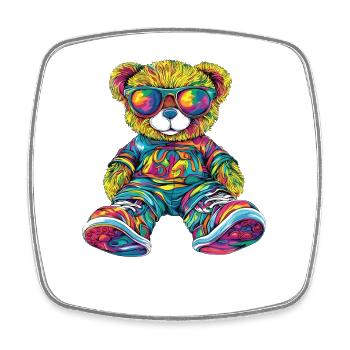 Colorful bear teddy bear with sunglasses - Square fridge magnet - white - Front