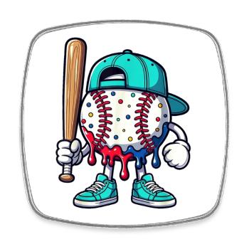 Schmelzendes Baseball-Maskottchen mit Schläger - Viereckiger Kühlschrankmagnet - Weiß - Vorne