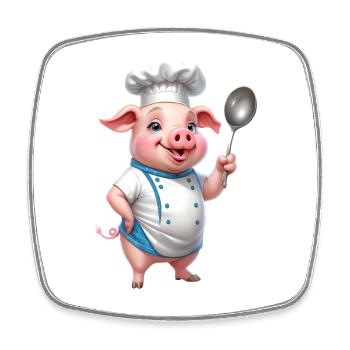 Cooking Pig Chef with Spoon - Square fridge magnet - white - Front