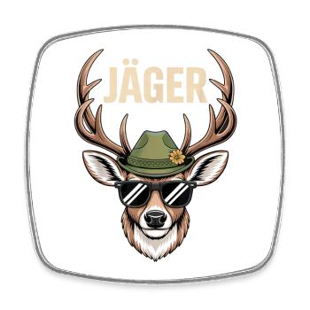 Jäger Hirsch mit Hut Sonnenbrille - Viereckiger Kühlschrankmagnet - Weiß - Vorne