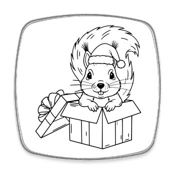 Cute Christmas squirrel in gift box - Square fridge magnet - white - Front