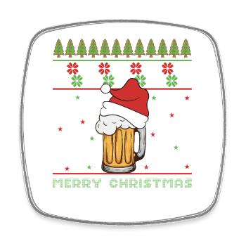 Frohe Weihnachten Hässlicher Weihnachtspullover Bier Lustiger Humor - Viereckiger Kühlschrankmagnet - Weiß - Vorne