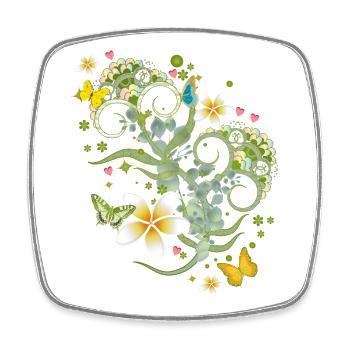 Verspieltes Blütenornament & zarter Schmetterling - Viereckiger Kühlschrankmagnet - Weiß - Vorne