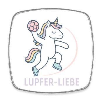 Unicorn Handball Lupferliebe, tender throw - Square fridge magnet - white - Front