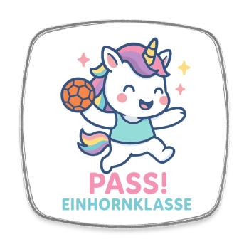 Einhorn Handball Pass, Einhornklasse Assist - Viereckiger Kühlschrankmagnet - Weiß - Vorne